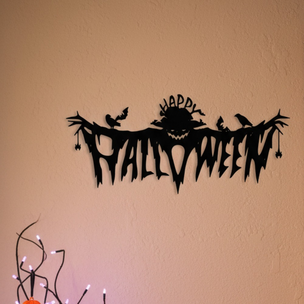 Happy Halloween Metal Sign Wall Art Spooky Hanging Decor Indoor Home