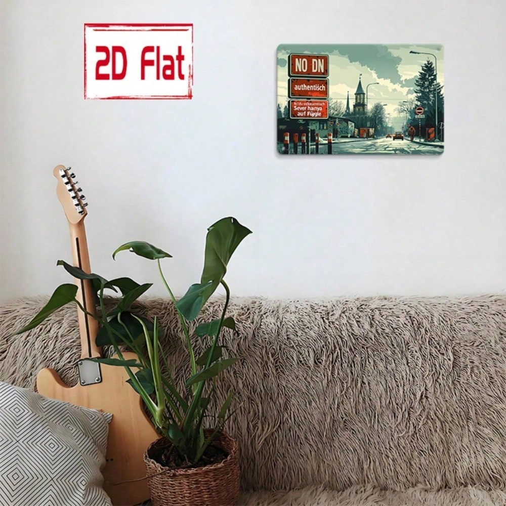 Retro Metal Sign Vintage Road Cars 2D Flat, Street Graffiti Tin Decor