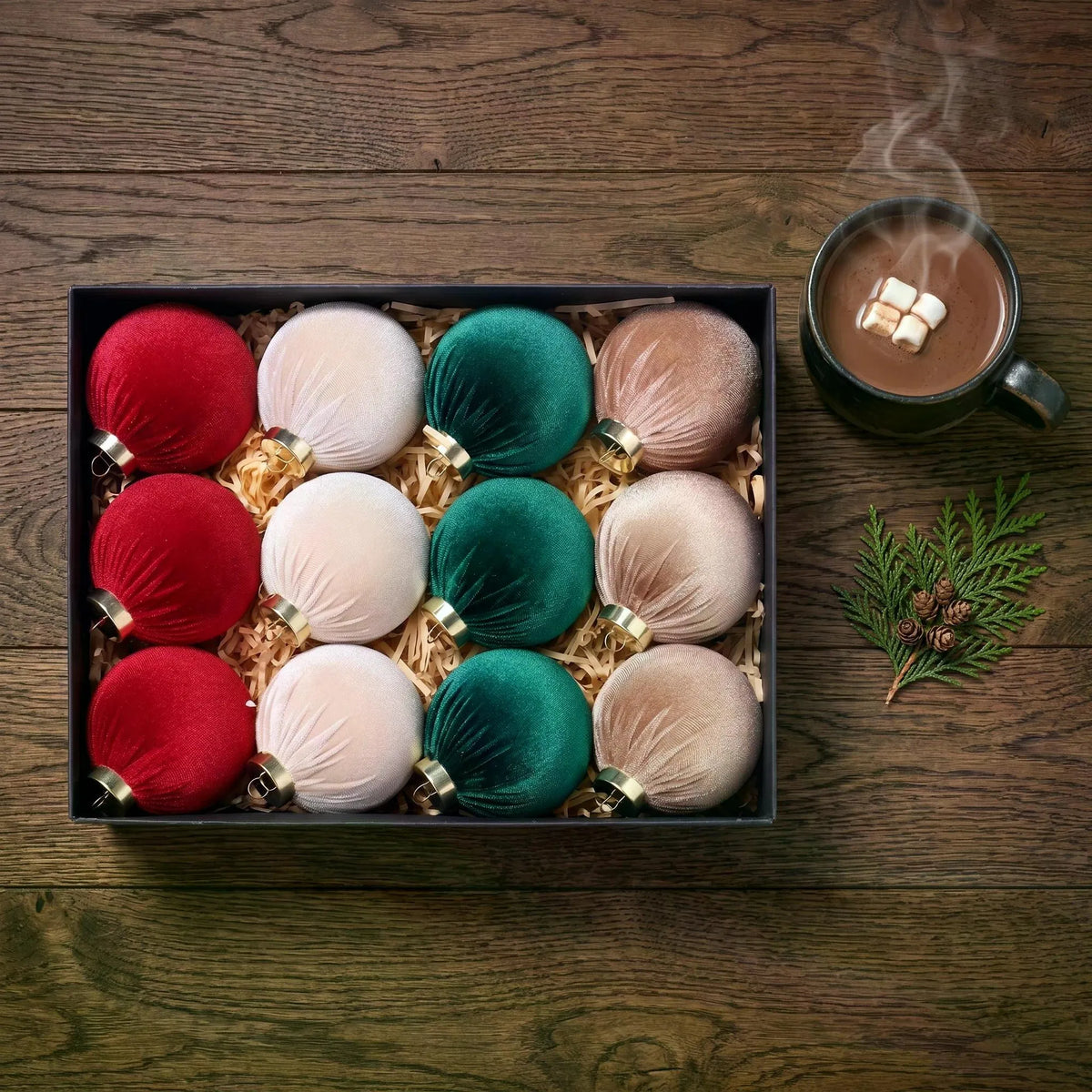 12-Piece Velvet Christmas Ornament Set, 80 mm