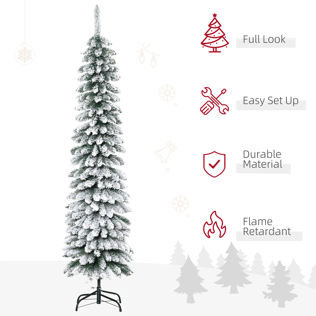 6 Tall Unlit Slim Pencil Xmas Tree, Snow Flocked Artificial Christmas