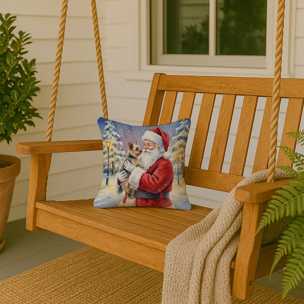 Yorkie With Santa Claus Throw Pillow Decorative Indoor Outdoor Accent