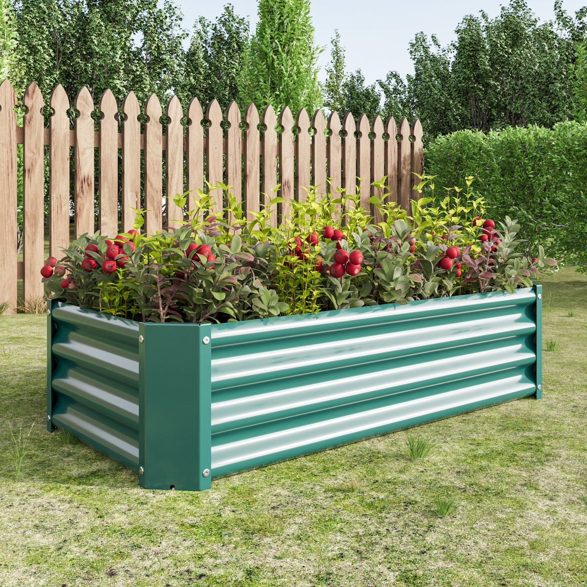 2PCS Green 4×2×1ft Metal Raised Garden Bed, Rectangle Raised Planter