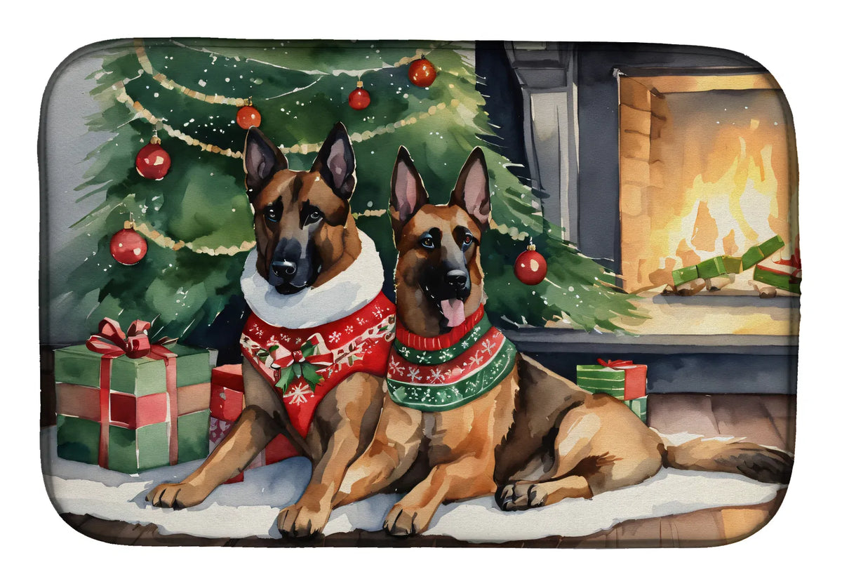 Belgian Malinois Cozy Christmas Dish Drying Mat Absorbent Dish Drying