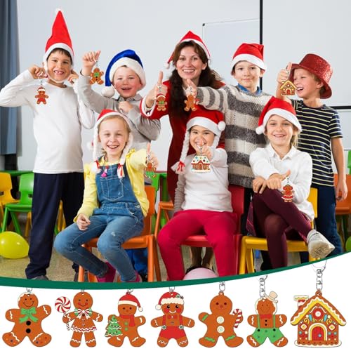 36Pcs Christmas Unfinished Wooden Gingerbread Men Keychains Blank Wood