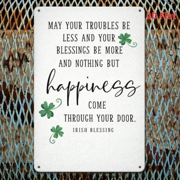 Green Leaves Blessing Metal Plaque Sign, Vintage Rustic 2D Flat Printed