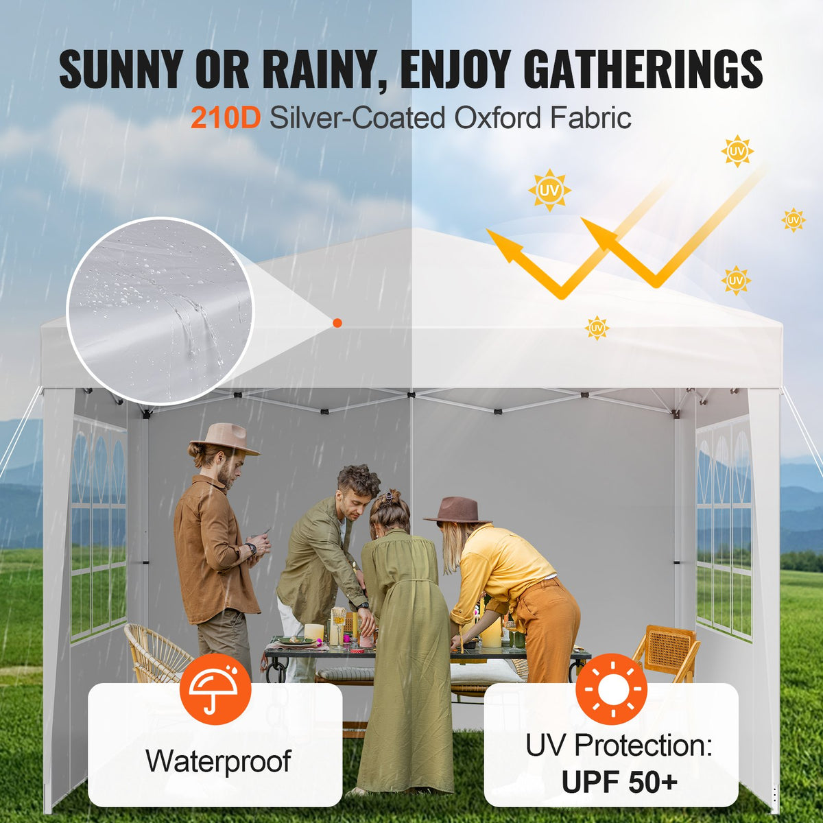 Pop Up Canopy 10 X 10 FT Pop Up Gazebo Tent With 3 Sidewalls & 2 Windows