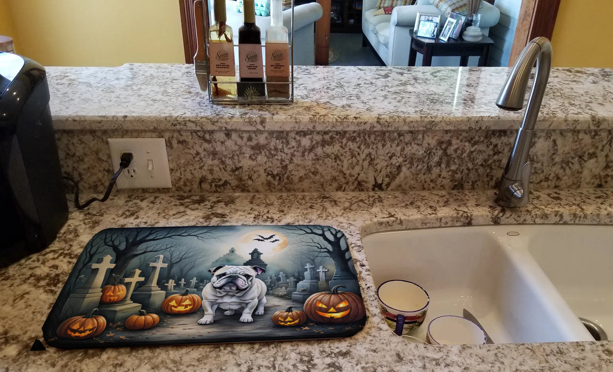English Bulldog Spooky Halloween Dish Drying Mat Absorbent Dish Drying