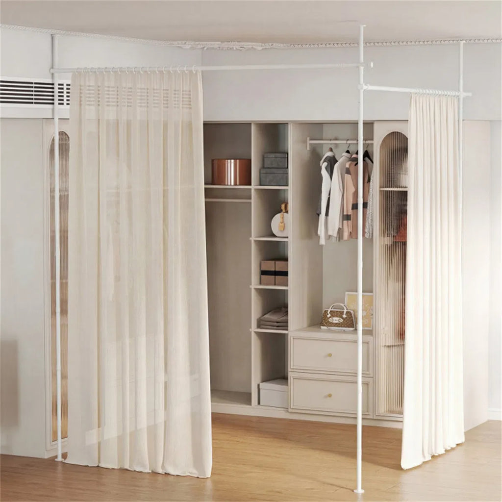 Drill-free L-shaped Room Divider Curtain Rod, Adjustable 28"-142"W X