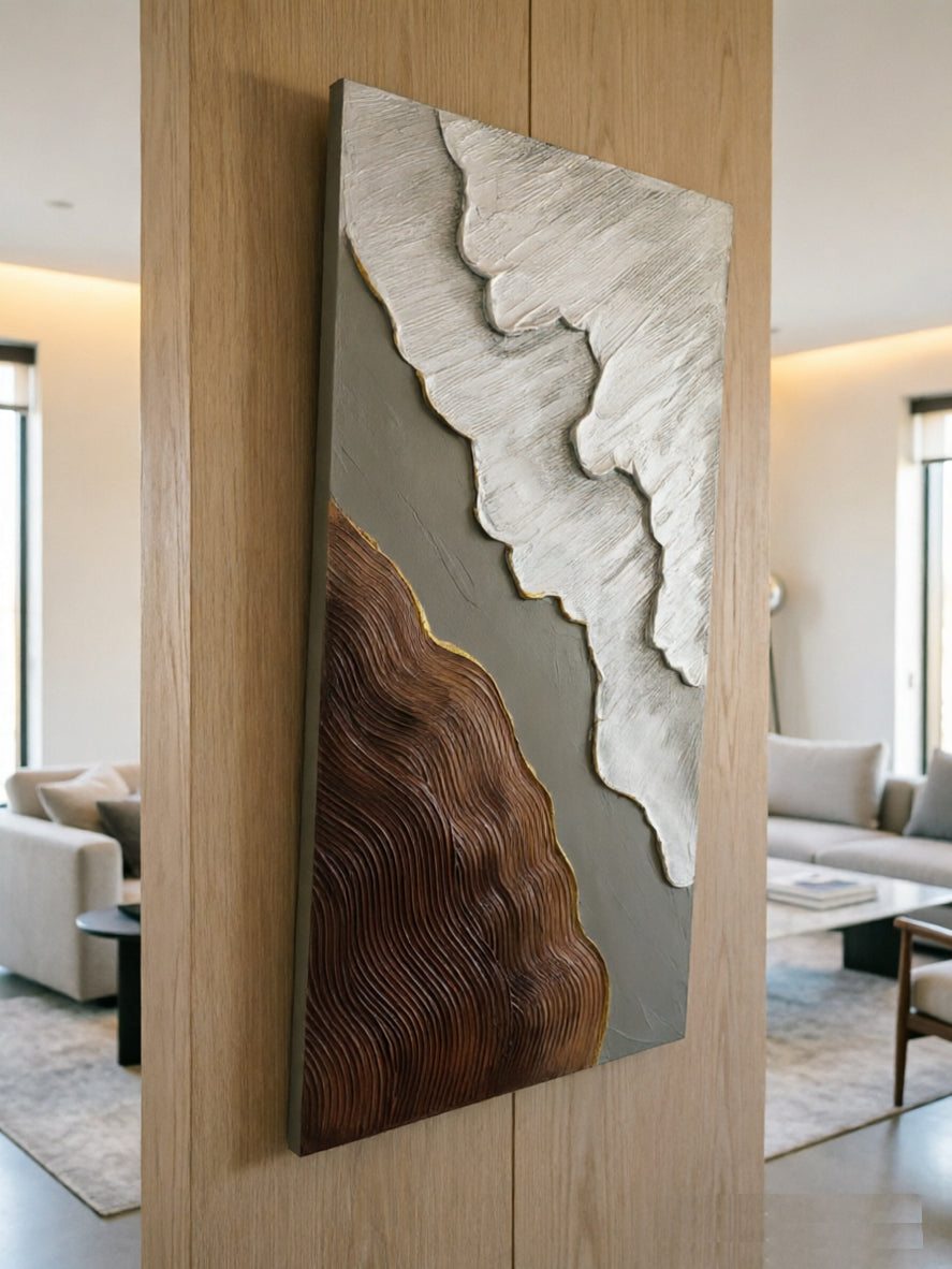 20x40 Set Of 2 Abstract Wall Art, Neutral Antique White & Beige Brown