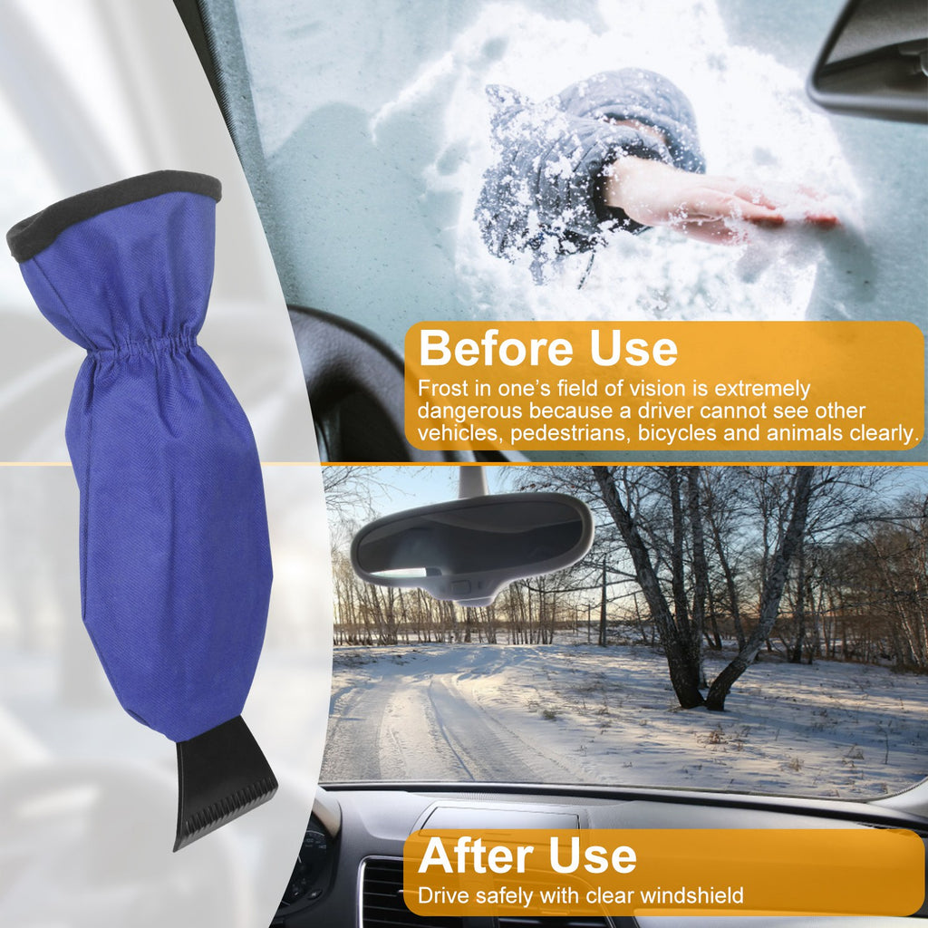 1Pc Ice Scraper Glove Car Windshield Snow Scraper Remover Glove Lined