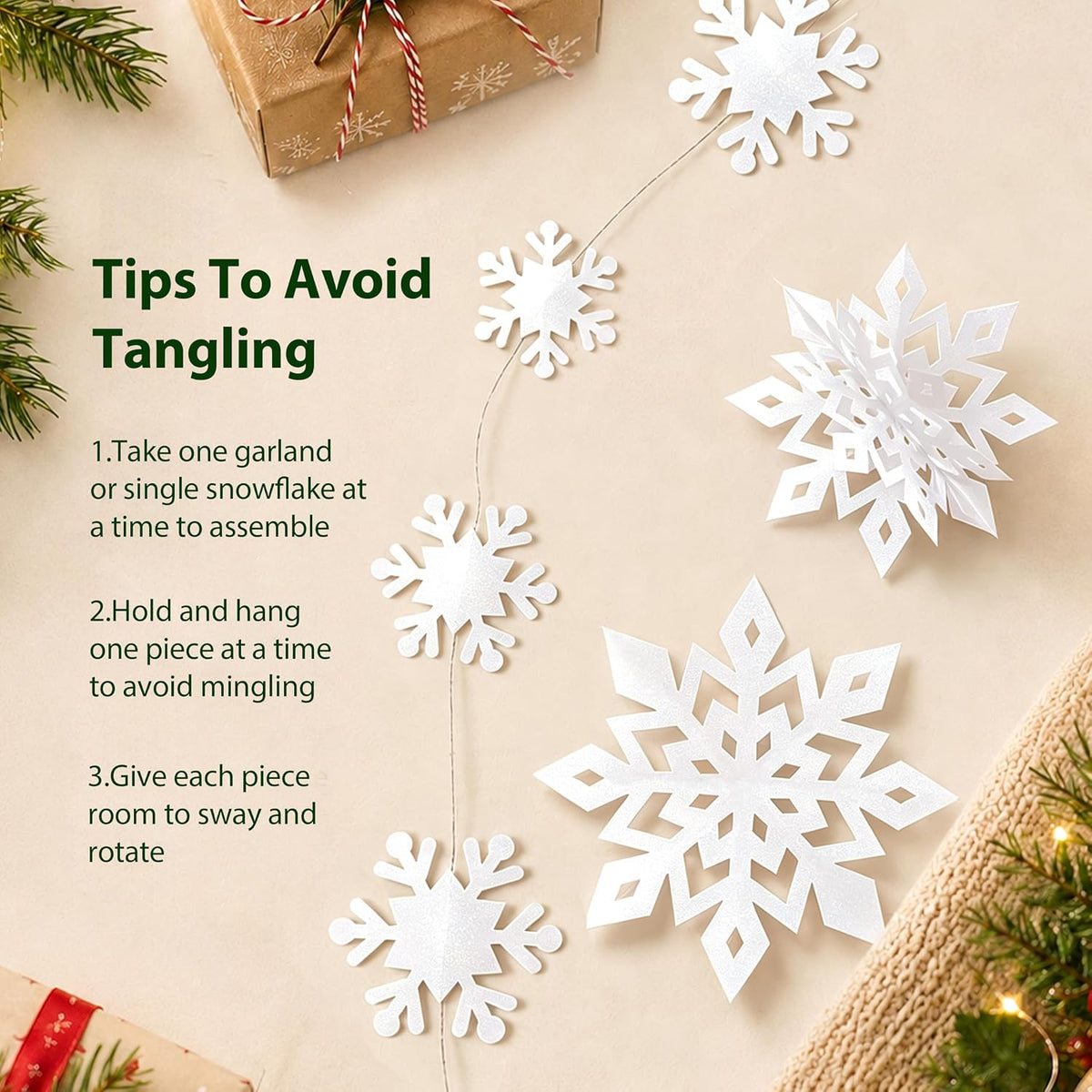 White Paper Snowflake Decorations 14 Units, Hanging Christmas Decor