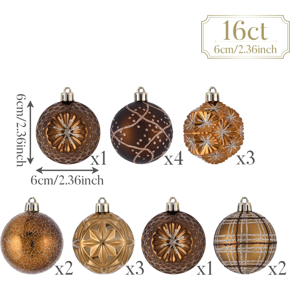 Fall Ornaments For Christmas Trees, 16ct Bronze Copper Brown Gold