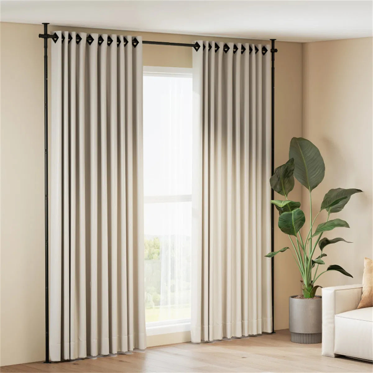 Drill-free L-shaped Room Divider Curtain Rod, Adjustable 28"-142"W X