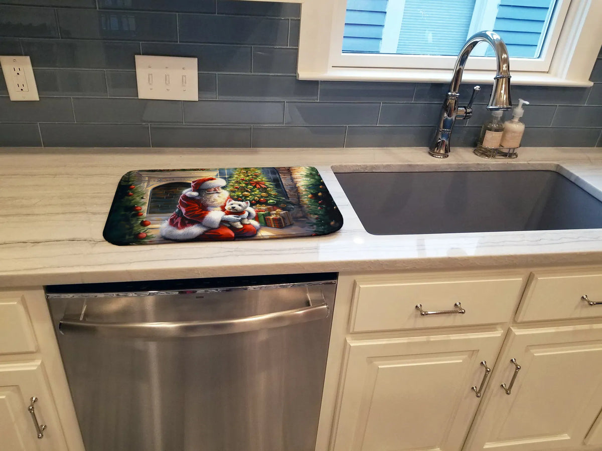Westie And Santa Claus Dish Drying Mat Absorbent Dish Drying Mat Pad