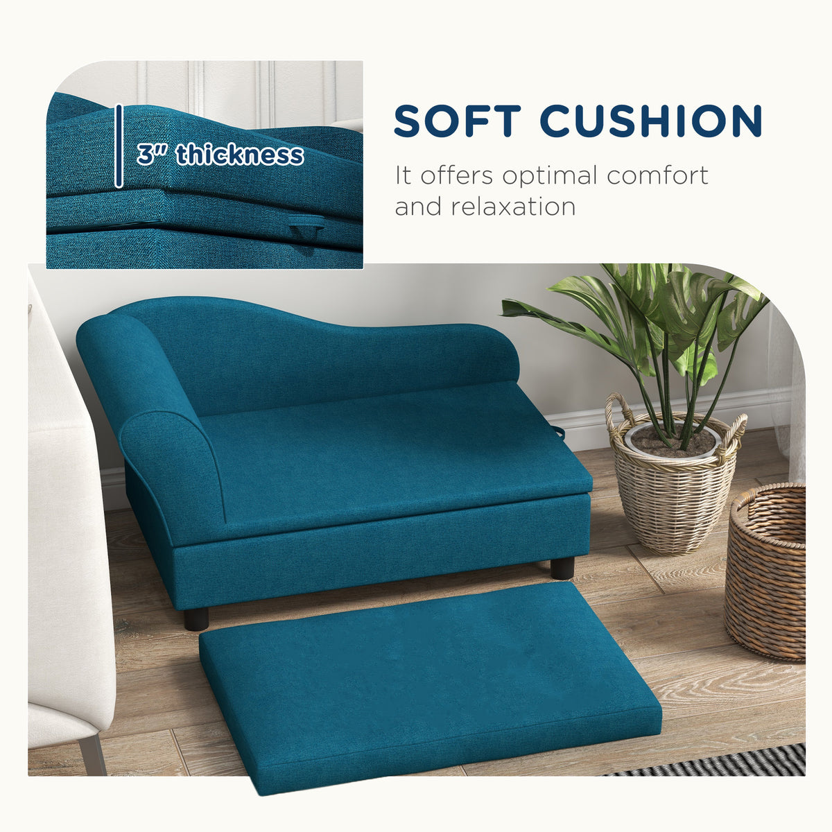 Pet Sofa Dog Sofa For Small Dogs With Storage, Dark Blue