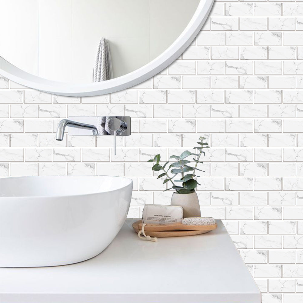 White Marble Look Peel And Stick Tiles Water And Oil Proof PVC Self