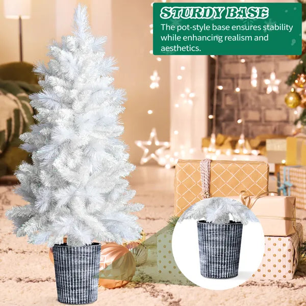 4 FT White Artificial Christmas Tree With Pot Stand, Potted Xmas Pine