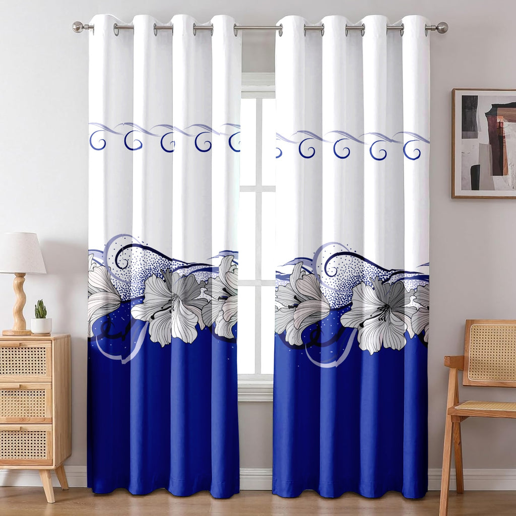 9-Piece Blue And White Lotus Bedspread And Curtain Set For King