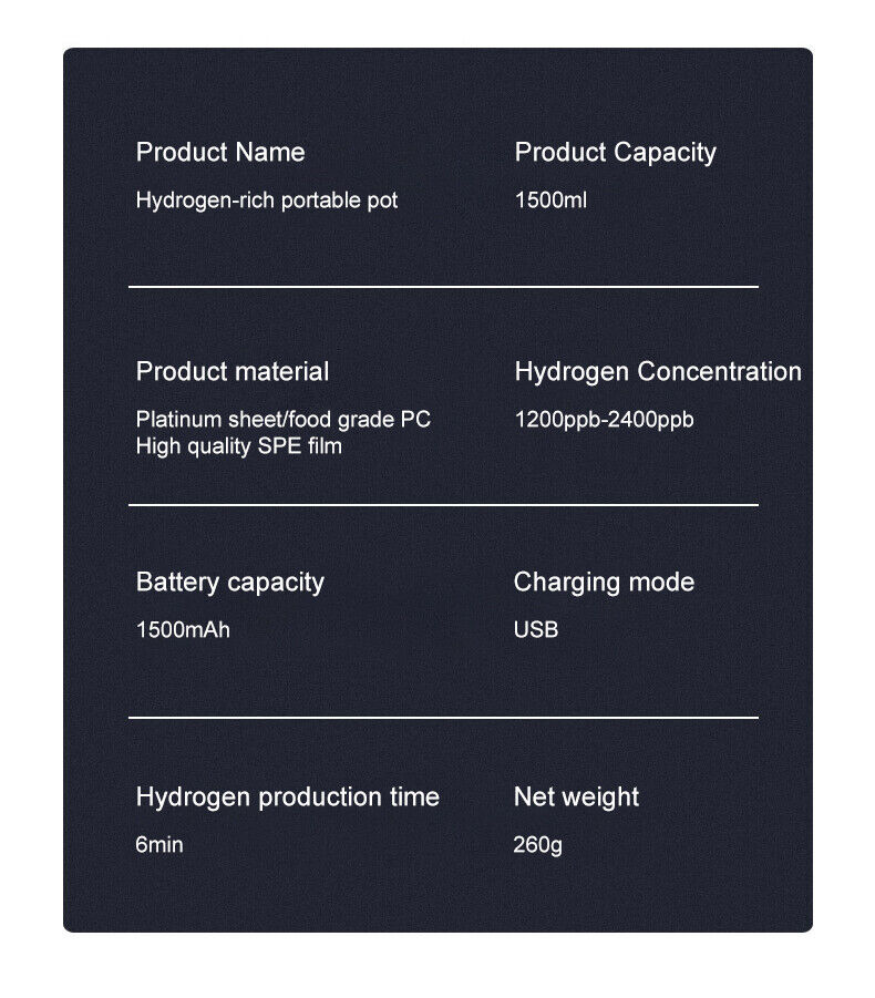 Hydrogen Water Bottle 1.5L Hydrogen Rich Portable Rich Hydrogen Water