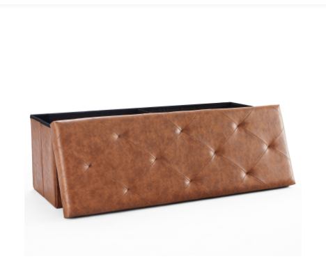 Foldable Storage Ottoman Bench 43in, Foot Rest Stool, Synthetic Leather