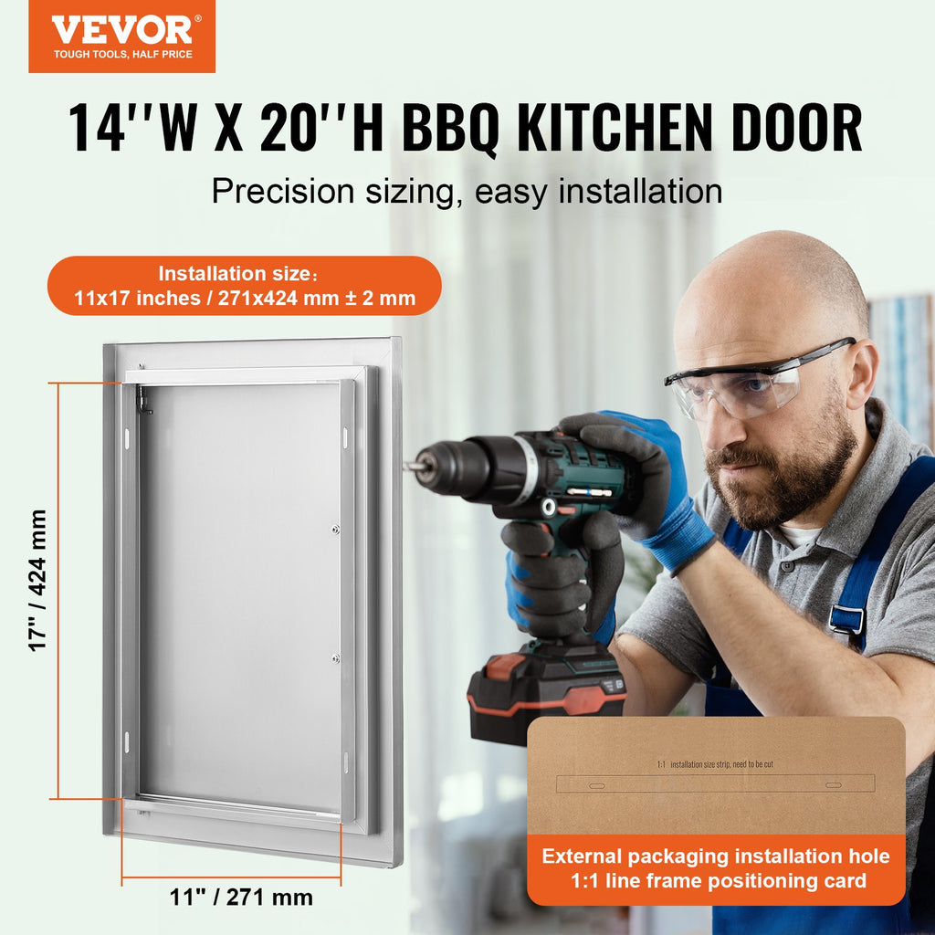 BBQ Access Door, 14W X 20H Inch Single Outdoor Kitchen Door, Stainless