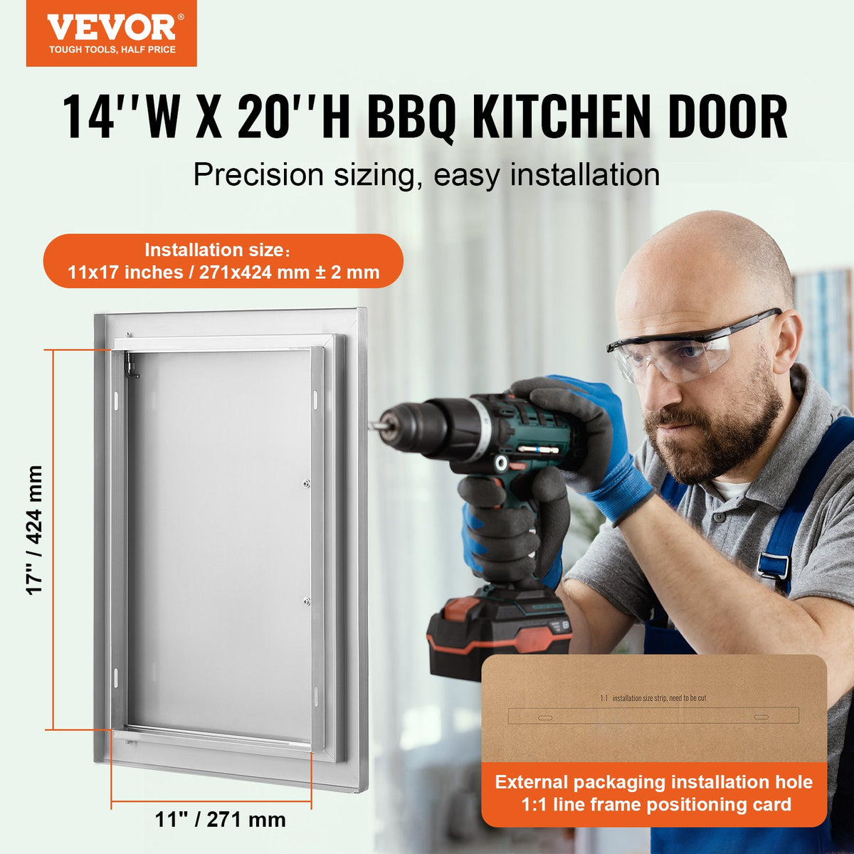 BBQ Access Door, 14W X 20H Inch Single Outdoor Kitchen Door, Stainless
