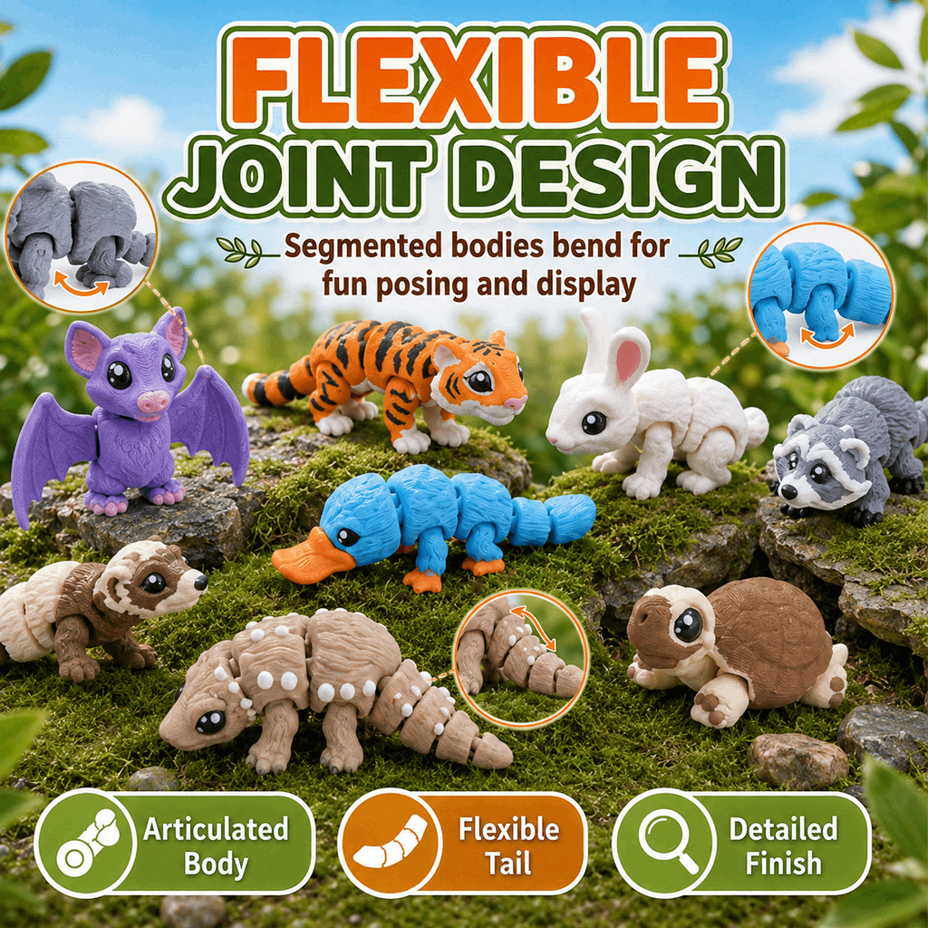 21PCS 3D Printed Mini Animal Figurine Set, Articulated Mixed Animal