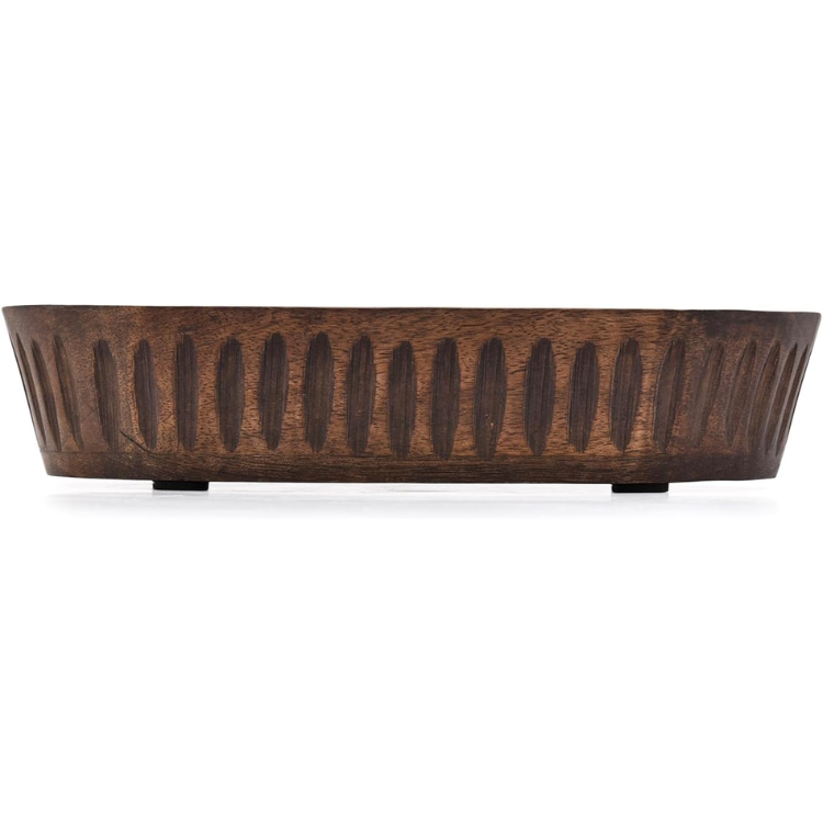 Mango Wood Decorative Bowl, Long Wooden Table Centerpiece Dish, Rustic