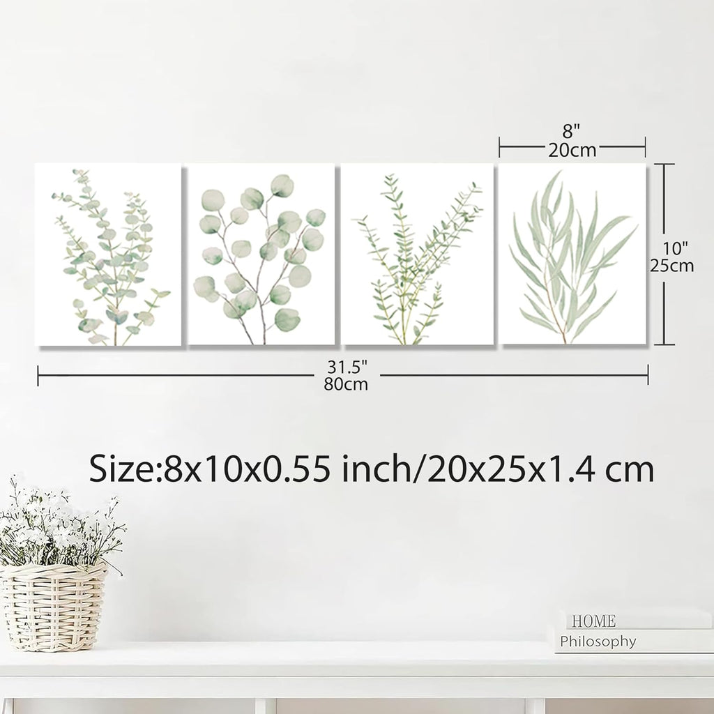 4PCS 8X10in,Botanical Plant Canvas Wall Art, Framed Boho Wall Decor