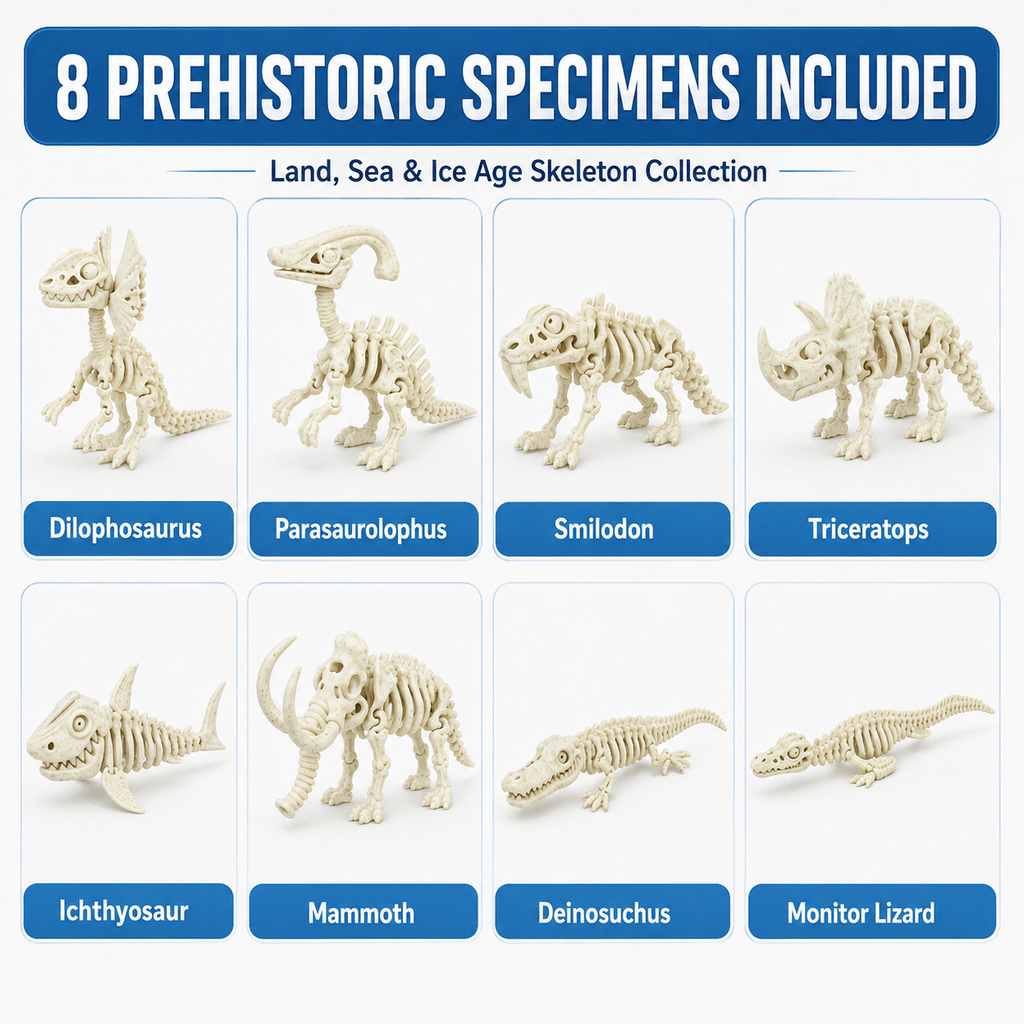 1PC 3D Printed Articulated Prehistoric Skeleton Figure, Bone-like