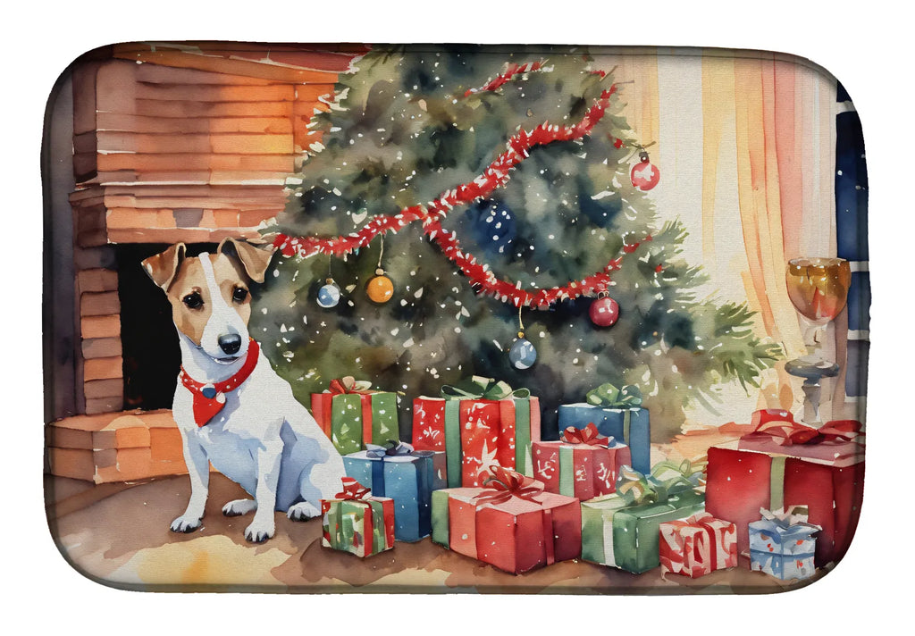 Jack Russell Terrier Cozy Christmas Dish Drying Mat Absorbent Dish