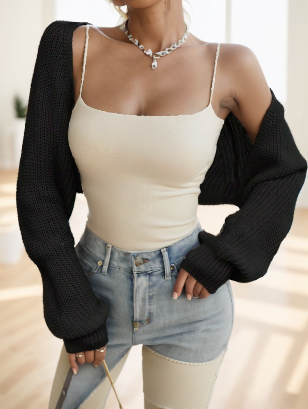 Women's Solid Color Ribbed Knit Sleeveless Cropped Cardigan For Fall