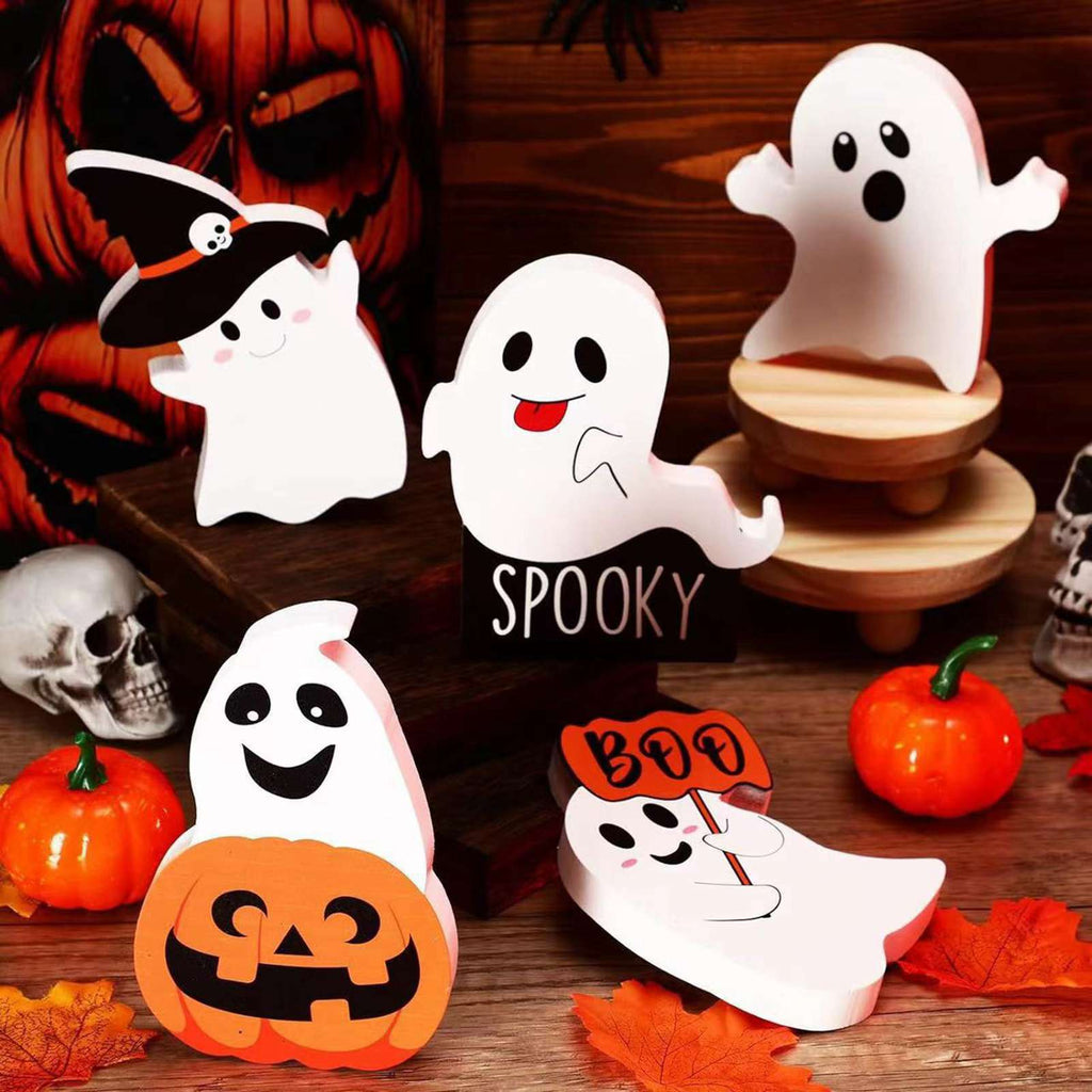 5pcs Cute Ghost Table Sign Festival Decoration PVC Spooky Desk