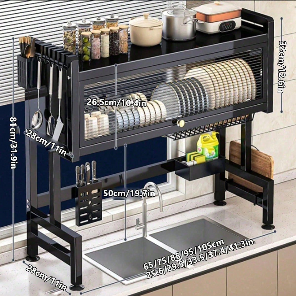 Double Tier Countertop Dish Draining Rack, Kitchen Sink Storage Shelf