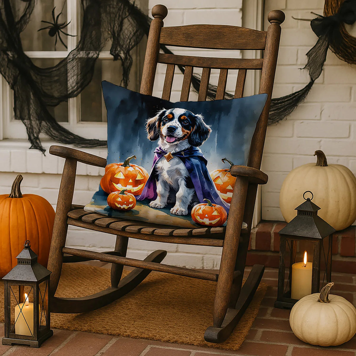 Welsh Springer Spaniel Puppy Halloween Throw Pillow Machine Washable