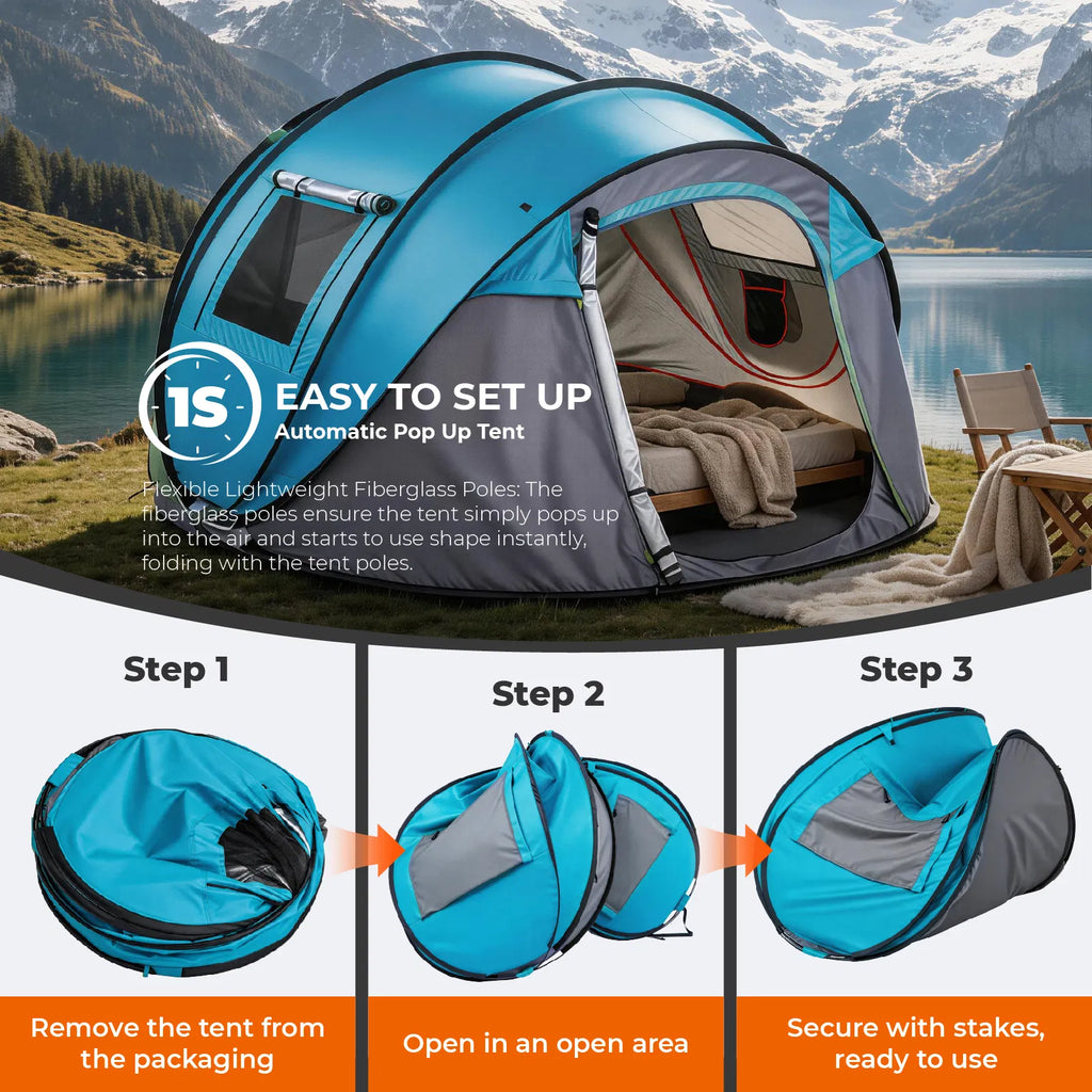 4 Person Pop Up Tent For Camping, Waterproof Instant Family Tent