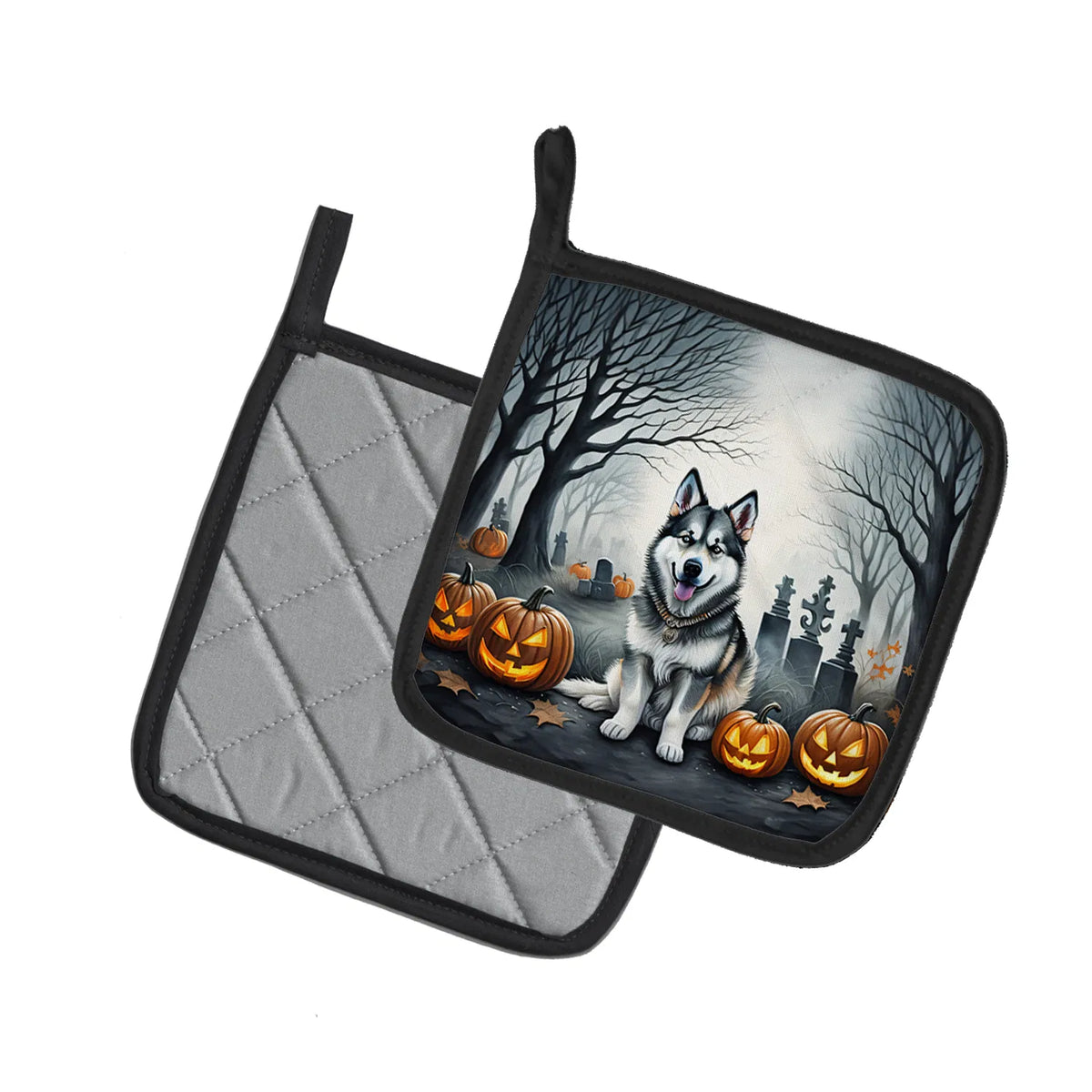 Alaskan Malamute Spooky Halloween Pair Of Pot Holders Kitchen Heat