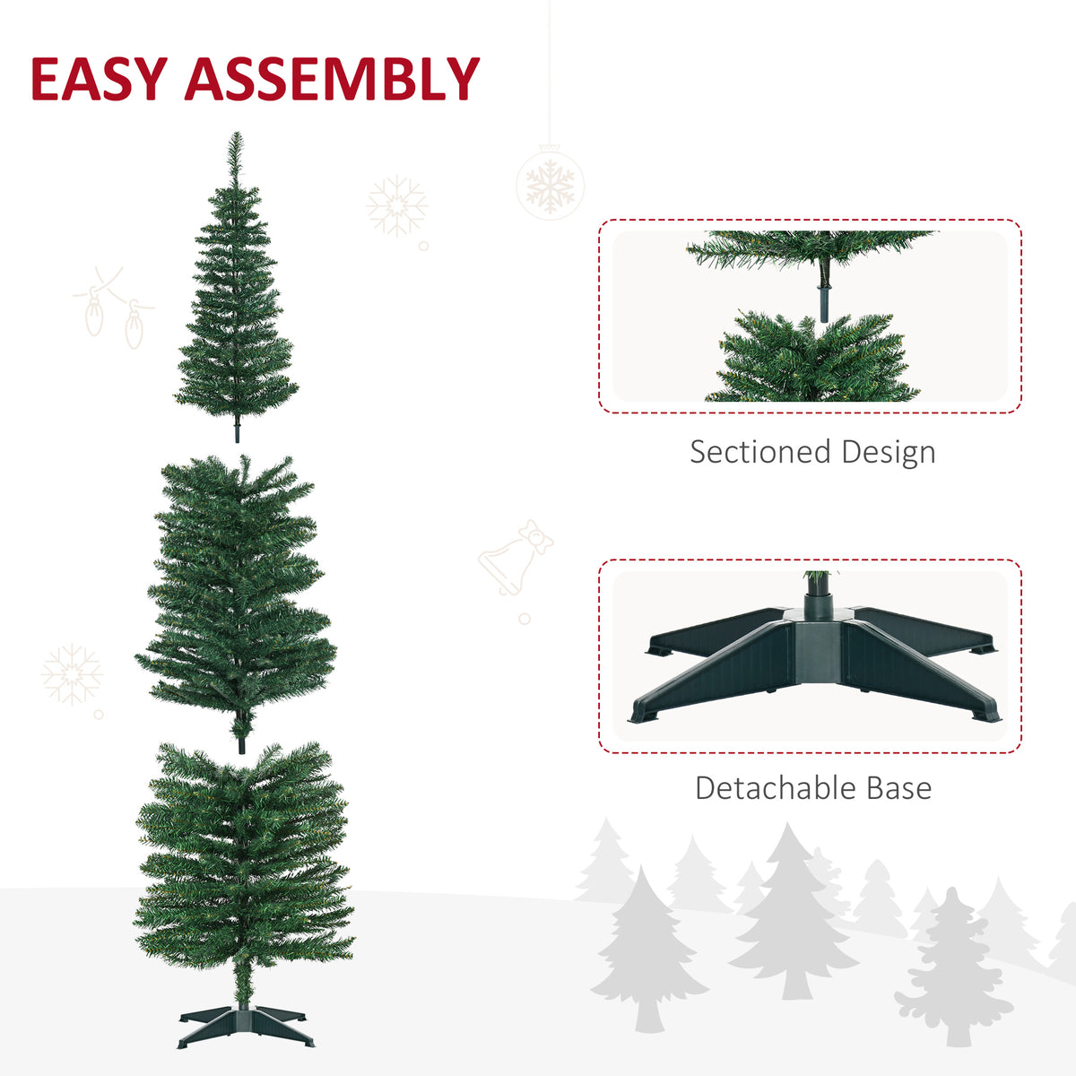 7ft Unlit Pencil Artificial Christmas Tree With Realistic Branches