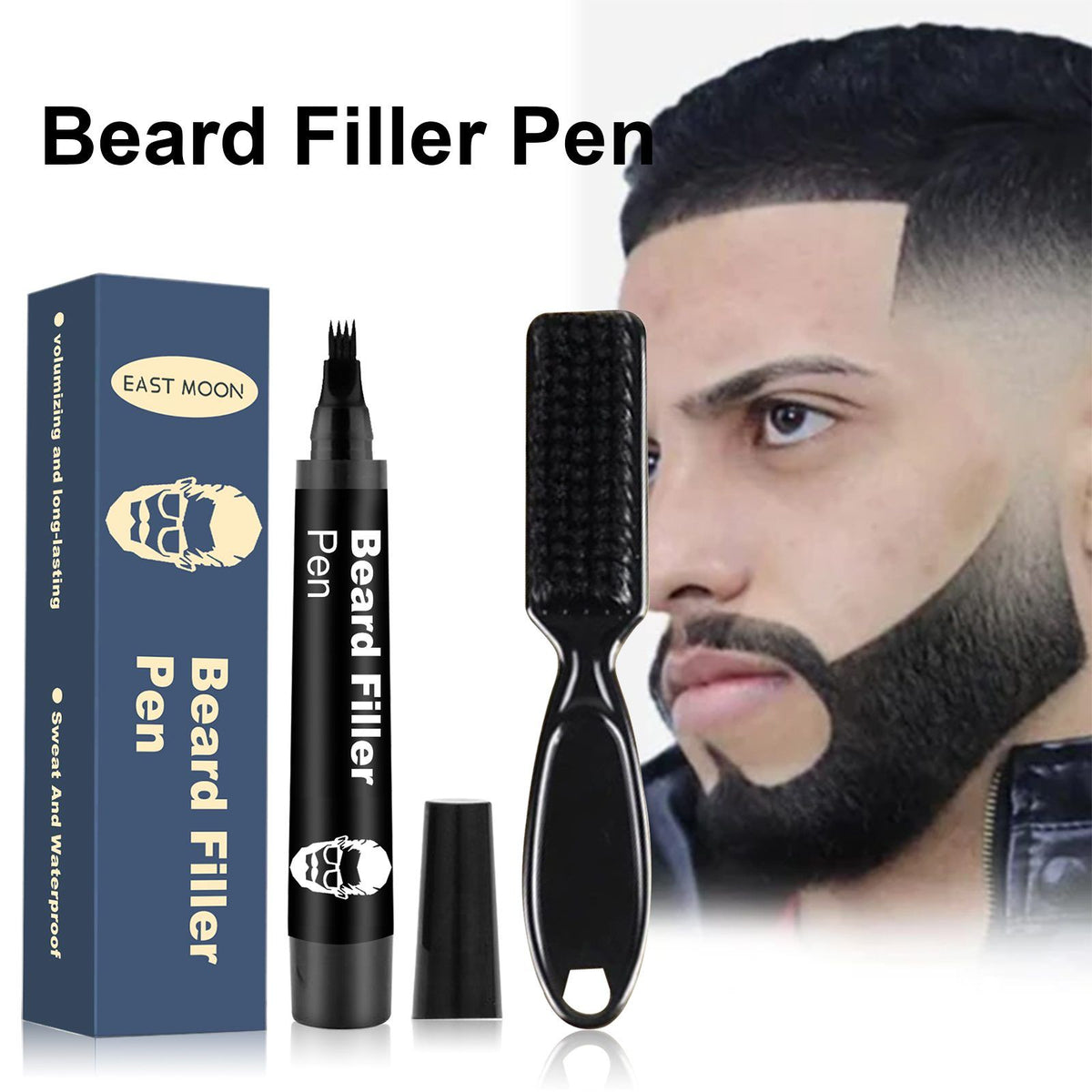 EAST MOON Beard Filling Pen With Comb, Deep Brown, 2-Piece Set