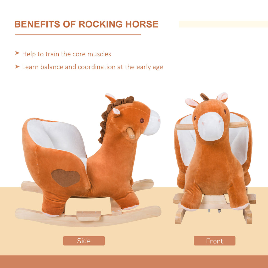 Kids Ride On Rocking Horse, Plush Animal Toy Sturdy Wooden Rocker