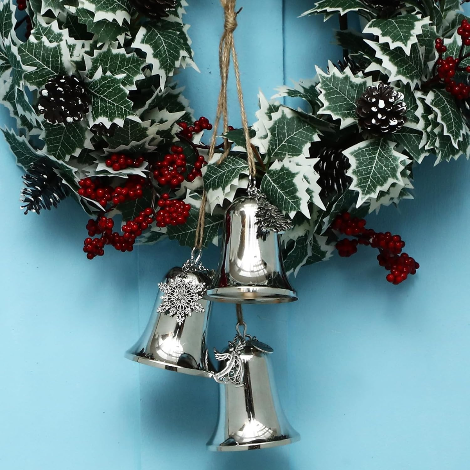 1 Set Large Christmas Bell Ornaments, Silver Metal Hanging Bells