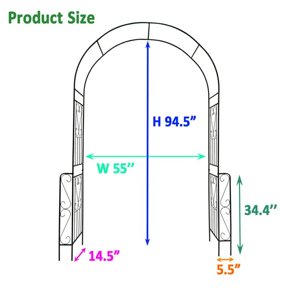 Metal Garden Arch W55'' X H94.5'' Garden Arbor Trellis Climbing Plants