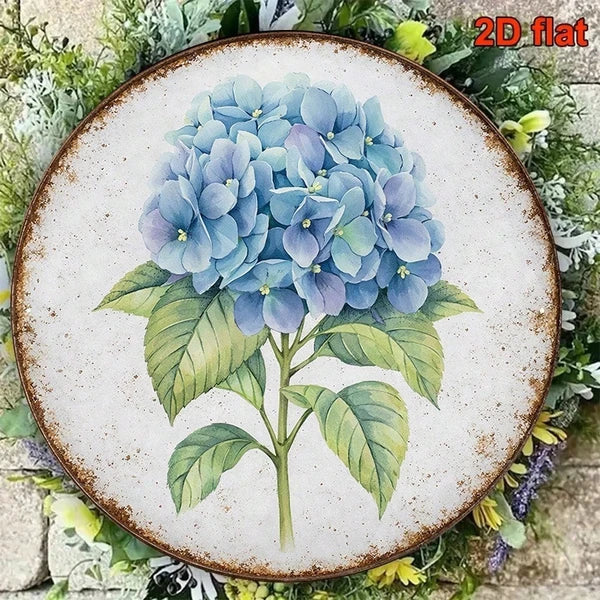 1pc Vintage Blue Hydrangea Round Sign 8x8in, "" Round Sign 8x8in, 8x8in