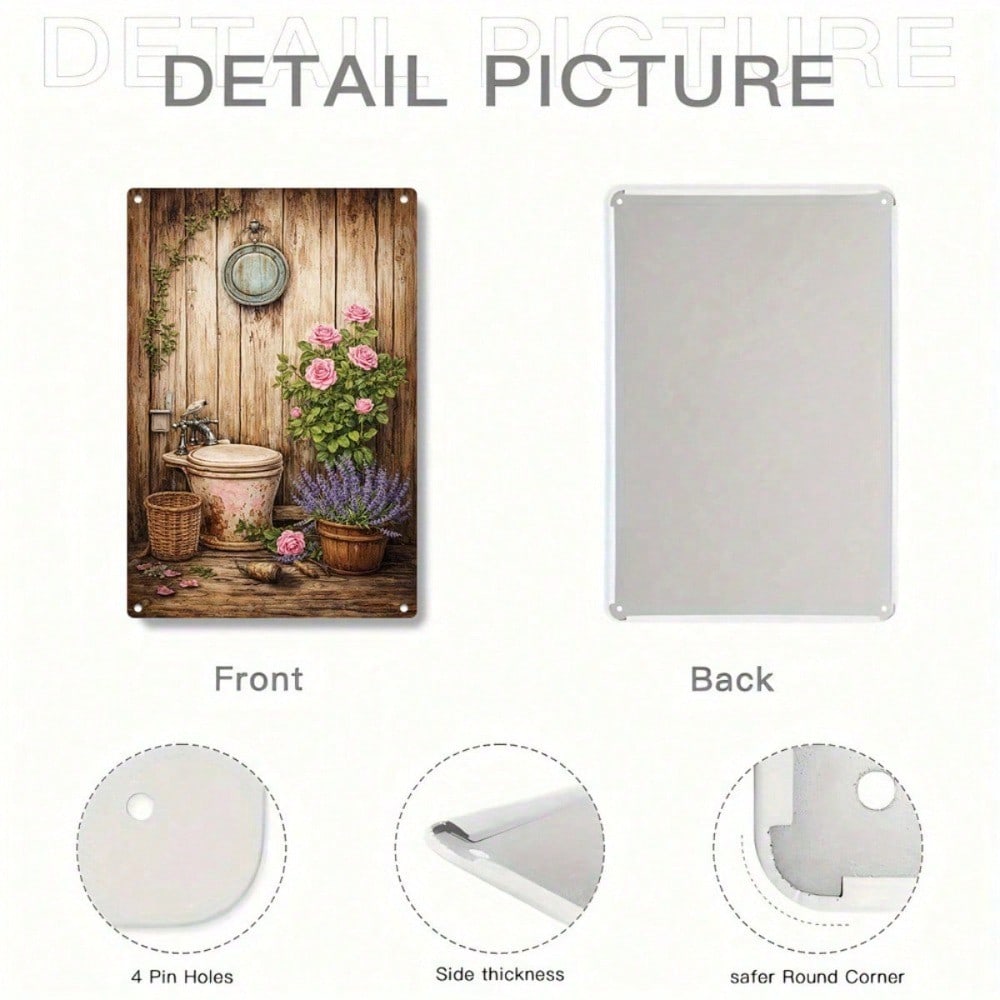 1pc Vintage Roses Wall Art, Farmhouse Minimalist Toilet Sign Bathroom