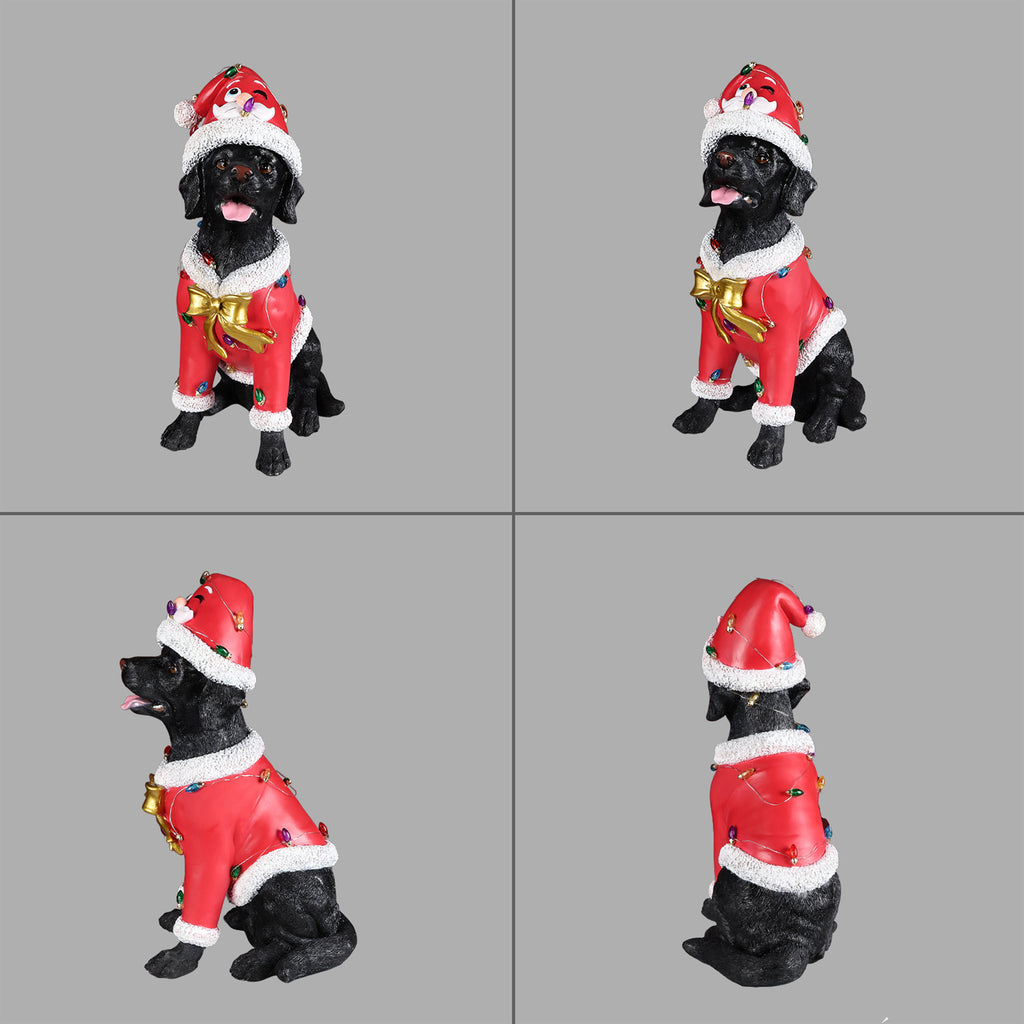 Christmas Black Labrador Retriever Statue, Holiday Dog Figurine