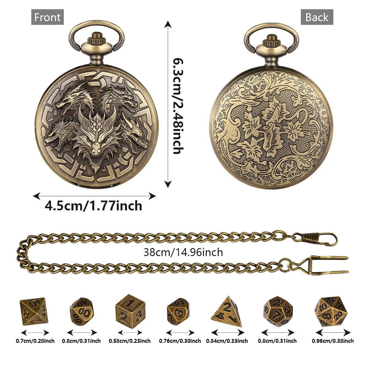 Retro Creative Pocket Watch Shaped Tabletop Game Dice Set -7PCS Metal