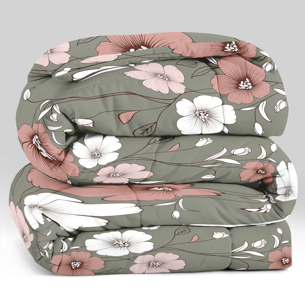 5 Piece Reversible Duvet Cover Set, US Designer Sage Green Vintage