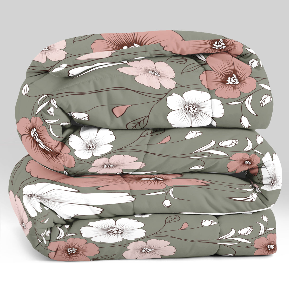5 Piece Reversible Duvet Cover Set, US Designer Sage Green Vintage