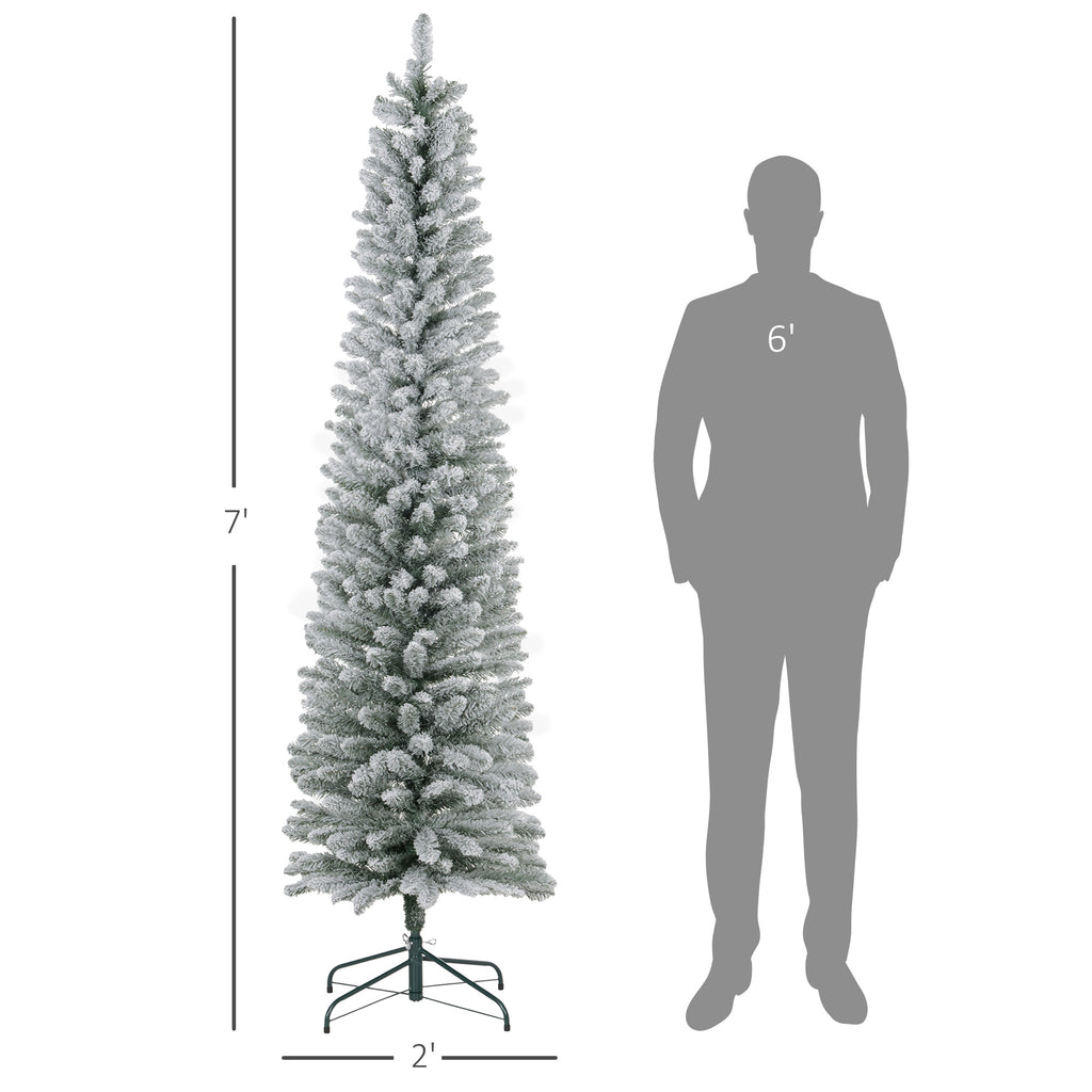 7ft Artificial Christmas Tree, Snow Flocked Branches, Metal Base