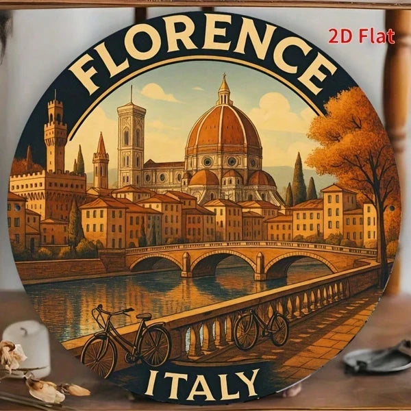 2D Flat Metal Wall Art Florence Italy Cityscape, Vibrant Duomo